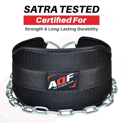 AQF Dip Belt with 36" Steel Chain - Neoprene Padded Back Support Belt | Secure Carabiners for Weighted Pull ups, Dips, Gym, Powerlifting, Bodybuilding, Squat & Fitness - color: Black