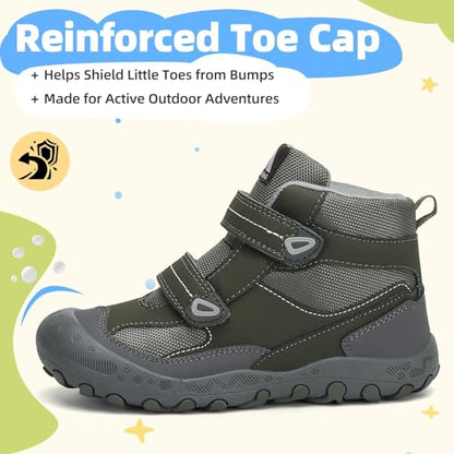 Mishansha Kids Water Resistant Hiking Boots, Boys Girls Anti Collision Anti-Skid Athletic Outdoor Adventure Trekking Shoes - color: Army Green/Gray, size: 11 Little Kid