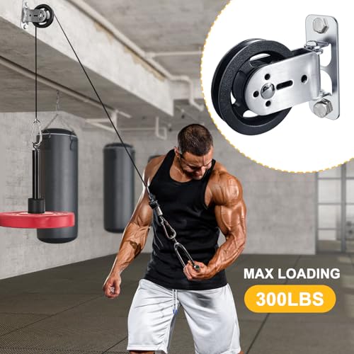 Cable Pulley Wheel System Wall Mounted：180° Rotation Silent Cable Gym Pulley Blocks - Heavy Duty Swivel LAT Pulley System Gym Home Equipment