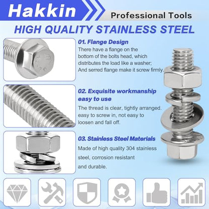 370PCS Metric Flange Bolt Assortment, M6x1.0, M8x1.25, M10x1.5 (12mm to 40mm) Hex Head Bolts and Nuts Assortment, Stainless Steel 304 Flange Bolts Nuts Washers Kit Hakkin, Hex Socket Included - size: Set 13: M6 M8 M10