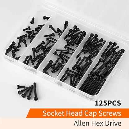 M3 x 8mm 12mm 16mm 20mm 25mm Hex Socket Head Cap Screws Bolts, 12.9 Grade Alloy Steel, Black Oxide Finish, Metric Allen Hex Drive, Machine Fully Threaded, Assortment Kit 125PCS - size: M3 x 8/12/16/20/25mm (125PCS)