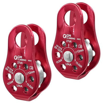 GM CLIMBING Fixed Micro Pulley 27kN CE UIAA Certified Slack Tender for Hitch Tending - color: Pack of 2