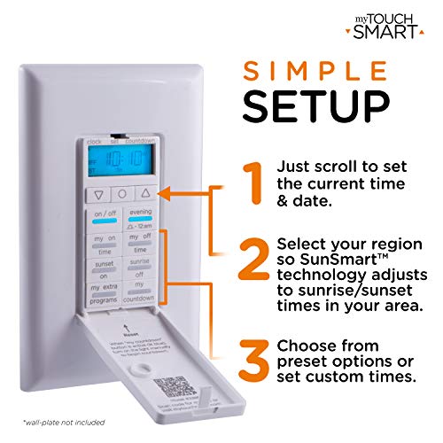 myTouchSmart 33861 LE One in-Wall Digital Timer, Push Door Switch, Backlit LED Screen, 8 Custom On/Off Times, Countdown Mode, Daily/Weekly Set, Off & Countdown (Pack of 3) - size: All-In-One (Pack of 3)