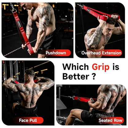 MANUEKLEAR 3 Grip Lengths in 1 Tricep Rope Cable Attachment with Ergonomic Handles, Greater ROM for Tricep Push Down Attachment Professional Gym Rope for Overhead Extension - color: Red