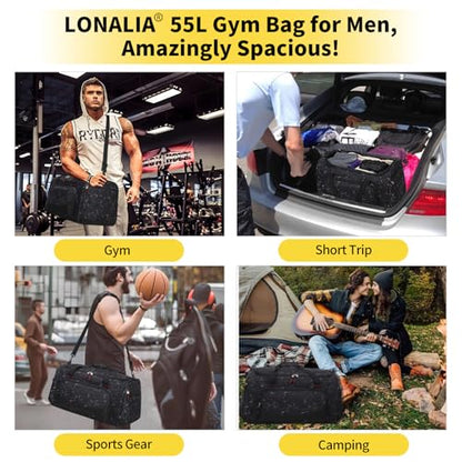55L Large Gym Duffle Bag for Men, 22 inch, Marble Black | Heavy Duty, Gym Duffel Bag, Multi Pockets, Spacious - color: Marble Black