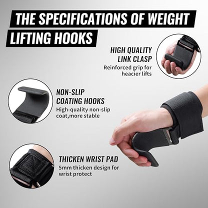 Leikefitness Weight Lifting Hooks for Men & Women (Pair) | 8mm Thick Wrist Padding, Lifting Grips for Powerlifting, Shrugs, Rows, Weightlifting & Gym Workouts