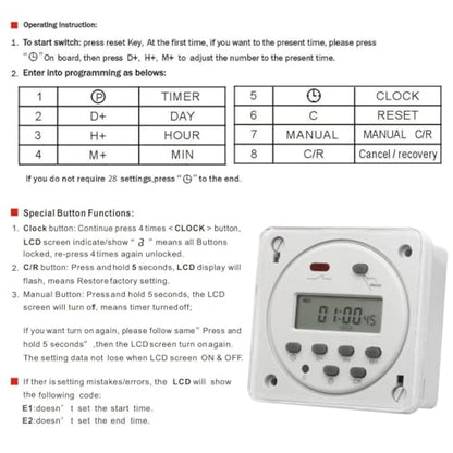 Baomain Time Switch Relay with Waterproof Cover,Digital LCD Programmable Timer,12V DC/AC Input,200-250V 16A Output,28 Programs Daily/Weekly Schedule,CN101A for Lighting and Equipment Control - size: Timer with Cover
