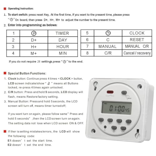 Baomain Time Switch Relay with Waterproof Cover,Digital LCD Programmable Timer,110V AC Input,200-250V 16A Output,28 Programs Daily/Weekly Schedule,CN101A for Lighting and Equipment Control - size: Timer with Cover