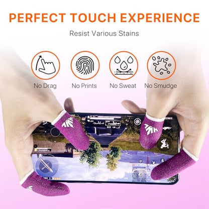 10 Pack Silver Fiber Dedales Gamer Anti Slip Sweat Proof Gaming Finger Sleeves Cots Mobile Phone Gloves Guantes para Durable Thumb Covers for Pubg (Rose Red10-Pack + Storage Box) - color: Rose Red10-Pack + Storage Box