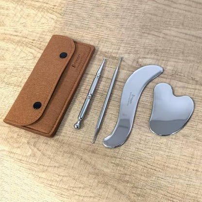 BYYDDIY 4 in 1 Stainless Steel Dual Head Facial Reflexology Tool & Facial Tool Set, Muscle Scraper Tool for Face,Tighten Skin Massage, Guasha Beauty Tool for Body Eyes (s-4in1) - style: 4in1