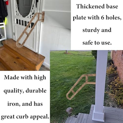2 Pack Hand Rails for Outdoor 1-3 Steps, Bent Wall Mount Handrail | 27" Antique Metal Stair Handrails, Grab Bars with 2 Anti-Skid Crossbar for Garage Porch Stairs for Elderly Kids Disabled - size: 27 inch, style: Bent Antique 2 Pack