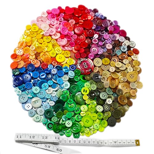 500-700PCS Asst Color&Size Art Buttons for Crafts with 60Inch Tape Measure | With 60in Tape Measure - color: Colorful