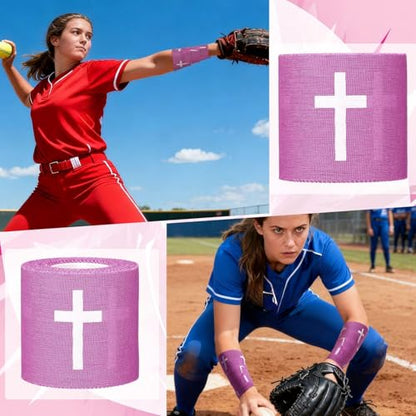 MiniInflat 2 Pcs Christian Cross Athletic Tape Sports Tape 2in x 23ft Religion Jesus Wrist Wrap for Soccer Football Baseball, Gift for Graduation Teacher Nurses Week Pentecost(Purple,Crosses) - color: Purple, style: Cross