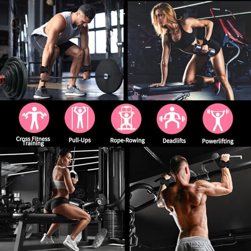 Weight Lifting Wrist Strap, Double-Layer Leather Wrist Straps for Gym Strength Training Weightlifting,Deadlift and Powerlifting, Enhance Grip Strength Neoprene Padding Gym Workout Lifting Straps Men/Women Pair - color: Pink