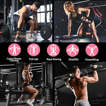Weight Lifting Wrist Strap, Double-Layer Leather Wrist Straps for Gym Strength Training Weightlifting,Deadlift and Powerlifting, Enhance Grip Strength Neoprene Padding Gym Workout Lifting Straps Men/Women Pair - color: Pink