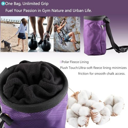Outdoor Rock Climbing Bouldering Magnesium Powder Bag Quick Dry Waterproof Tightened Bag Gym Weightlifting Deadlift Yoga Multi Purpose Storage Bag with Metal Buckle（Purple）