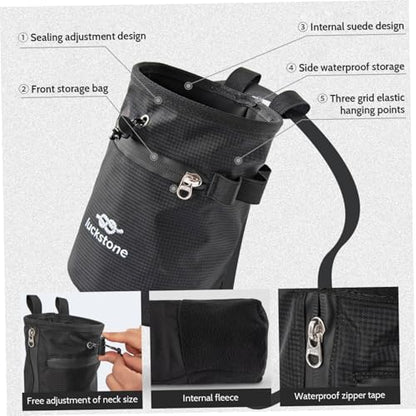 Climbing Chalk Bag 5x7.5 Fleece-Lined Waterproof 420D Oxford Chalk Bag with 24-43" Waist, Drawstring, Brush & Zipper Pockets for Men Women for Rock Climbing