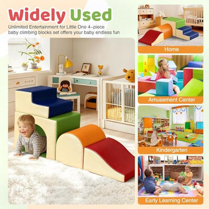 Sumbababy Toddler Climbing Foam Blocks: 4 PCS Indoor Play Gym with Slide and Stairs - Soft Playground Set for Kids - Includes Tunnel for Fun Climbers - style: Classic