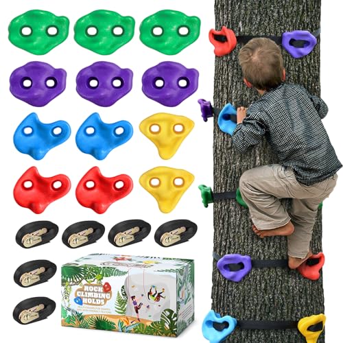 TOPNEW 12 Ninja Tree Climbing Holds for Kids Climber, Adult Climbing Rocks with 6 Ratchet Straps for Outdoor Ninja Warrior Obstacle Course Training - style: 12 Pcs Multicolor Color 1