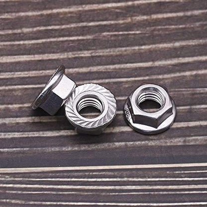 10# 24 Serrated Flange Hex Lock Nuts, 304 Stainless Steel 18-8 Anti-Loose Nuts for Machinery, Automotive, DIY, 100 PCS - size: #10-24