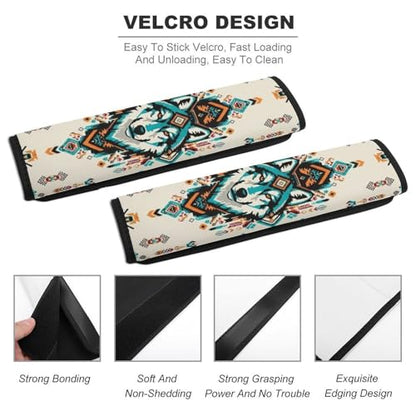 Universal Fit Aztec Navajo Wolf Seat Belt Shoulder Pad for Adult Use, Most Cars, 1 Pair Harness Pads Strap Anti-Slip Pad - color: Pattern 782