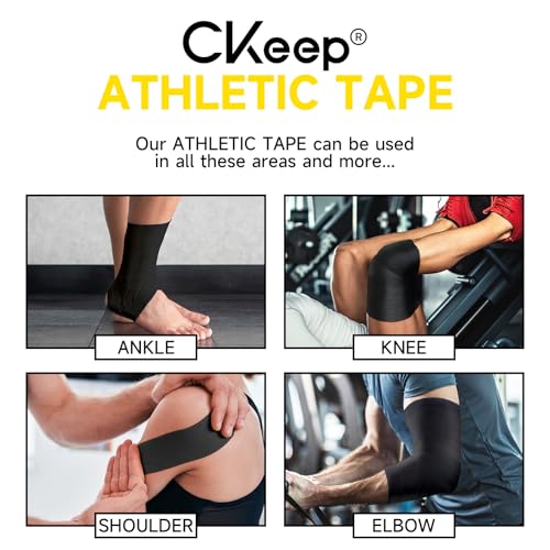 CKeep Athletic Tape, Original Cotton Waterproof Sports Tape 4 Packs, Black | Very Sturdy No Glue Residue Wrist Ankle Tape for Climbing, Boxing, Athletes, Baseball Bats, Strains, Sprains, Injuries - size: 4 Rolls