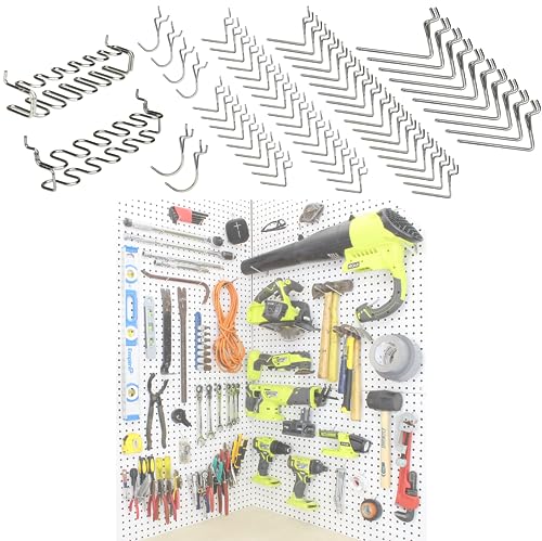 Peg Board Hooks for Hanging Tools Assortment – Tool Organization Accessories Kit – Organizer Set of 1 inch, 2 inch, 4 inch L Hooks, J Hook, Pegboard Pliers Rack and Screwdriver Holder - size: Set x1