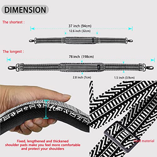 Shoulder Strap 78" Universal Handbag Strap with Ultra-thick Fixed Padded and Dual Balanced Adjustable Buckles Shoulder Crossbody Strap for Briefcase Messenger Bag Laptop bag Luggage，BK&White Jacquard - color: Black&white Jacquard
