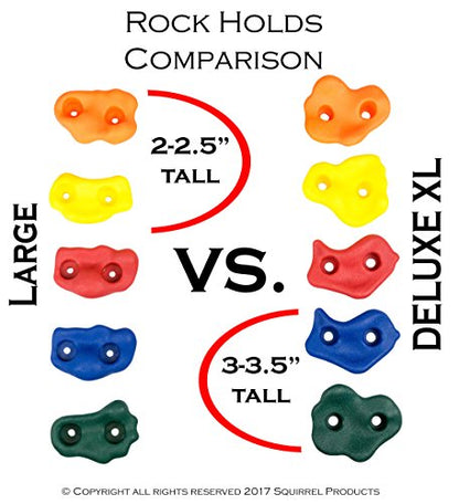 Squirrel Products Rock Climbing Holds for Kids, Deluxe Extra Large Climbing Rocks with Mounting Hardware - DIY Rock Wall Indoor & Outdoor Playground Accessories Wall Climbing Kit - Ages 3+ - style: 20 Pack XL Deluxe