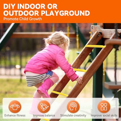 21 Inch Monkey Bars Playground Ladder Rungs for Backyard (12 Pcs, Yellow) | Indoor Outdoor Metal Monkey Bars Kit - color: Yellow