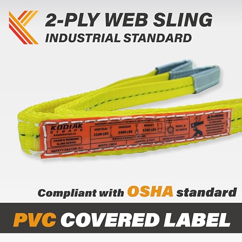 2-Ply Lifting Sling Straps 1”x 8ft - 3100lbs Vertical Capacity Heavy Duty Flat Eye Lift Sling, for Rigging Moving Towing Hoisting -1Pack - Kodiak Straps - color: 1 PACK, size: 1inch x 8ft