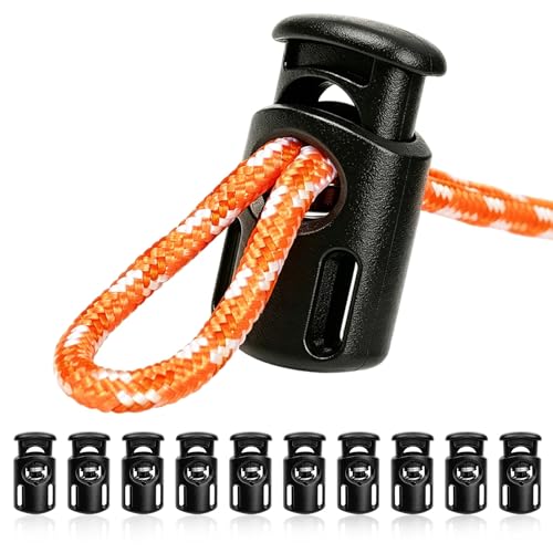 12 PCS Cord Locks for Drawstrings, Plastic Spring Toggle Stopper Clasp, Adjustable Shoe Lace Lock for Sneakers Boots - color: 01-black 10pcs