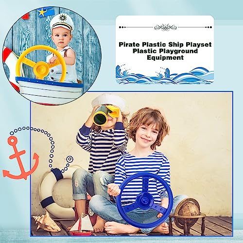 2 Pack Steering Wheel Playset Plastic Pirate Ships Wheel with Mounting Tools for Kids Playground Outdoor Gym (Blue, Yellow) - color: Blue, Yellow