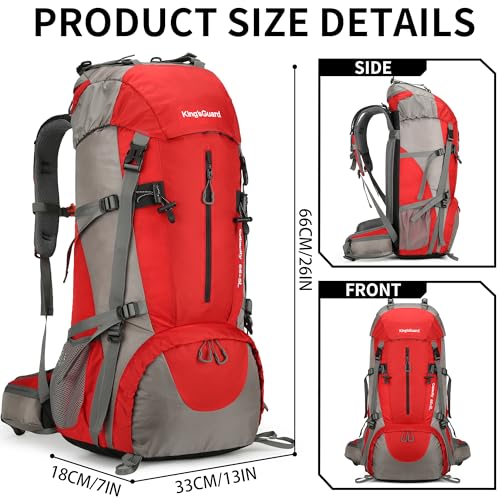 70L Camping Hiking Backpack with Rain Cover Waterproof Backpacking Backpack for Hiking Treeking Climbing Outdoor - color: Red
