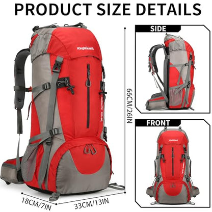 70L Camping Hiking Backpack with Rain Cover Waterproof Backpacking Backpack for Hiking Treeking Climbing Outdoor - color: Red