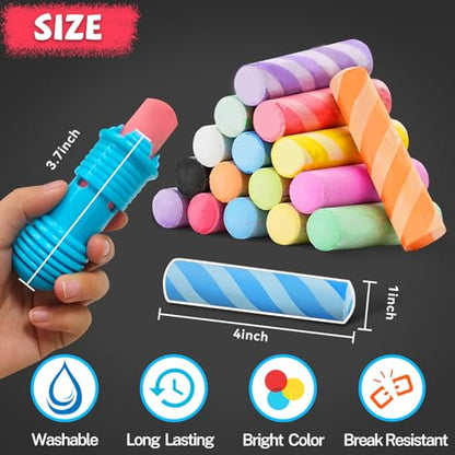 VEESA Sidewalk Chalk for Kids, Bucket Pack (46 Count + 2 Chalk Holders) | Jumbo Washable Non-Toxic for Driveway Outdoor Activities - size: 1 Count (Pack of 48)