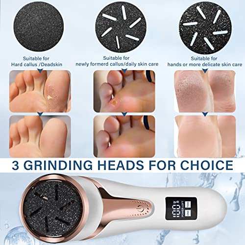 Hoxida Electric Callus Remover for Feet (with Dander Vacuum Cleaner), Quartz, Rechargeable Foot Pedicure Tools Foot File, Professional Foot Care Kit Deadskin Remover with 3Heads&2Speed,LCD Display - style: Electric Callus Remover +10in1
