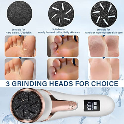 Hoxida Electric Callus Remover for Feet (with Dander Vacuum Cleaner), Quartz, Rechargeable Foot Pedicure Tools Foot File, Professional Foot Care Kit Deadskin Remover with 3Heads&2Speed,LCD Display - style: Electric Callus Remover +10in1
