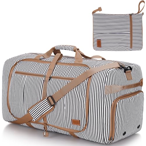 80L EXTRA LARGE Foldable Waterproof Travel Duffle Bag for Men and Women | with Shoe Compartment, 26" Duffel Bagfor Weekender Gym Sport, Tear Resistant - color: Stripe, size: 80L