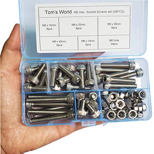 M6 Hex Socket Head Cap Bolts Nuts Screws Assortment Set 304 Stainless Steel Screws M6*10mm/16mm/20mm/30mm/40mm