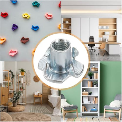 HARFINGTON M6x12mm T-Nuts 4 Pronged Tee Nut 0.69" x 0.47" Fully Thread Carbon Steel Inserts for Wood, Rock Climbing Holds, Cabinetry, Furniture 50pcs - size: M6x12mm