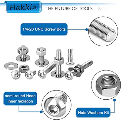 Hakkin 330pcs SAE 1/4-20 UNC Hex Socket Button Head Cap Screw Bolts Flat Washers Nuts Assortment Kit 304 Stainless Steel, 8 Sizes (Length 3/8" to 2"), Machine Screws Set with Storage Case - size: 330PCS 1/4-20 Hex Button Head Cap Screws Silver
