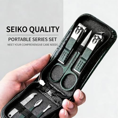 6PCS Travel Manicure Kits, Mini Manicure Kit, Nail Kit with Clippers & Files, Ingrown Toenail Treatment, Travel Essentials, Perfect for Personal Care & Gifts for Men - Dark Green