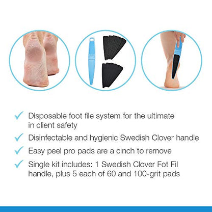 Flowery Swedish Clover Foot File Disposable Pad Kit, Great for Dry Cracked Feet, Refines Calluses - color: Blue Kit