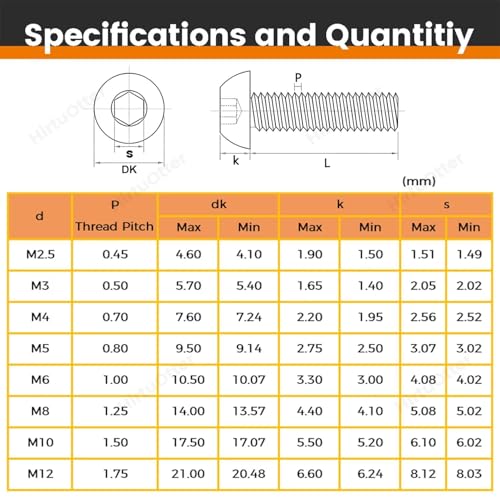 M2.5 x 4mm 100 Pcs Button Head Socket Cap Screws, 304 Stainless Steel (18-8), Fully Threaded, Bright Finish, Allen Hex Drive, Includes Hex Wrench, for Furniture, DIY, 3D Printing - size: M2.5 x 4mm-100 PCS