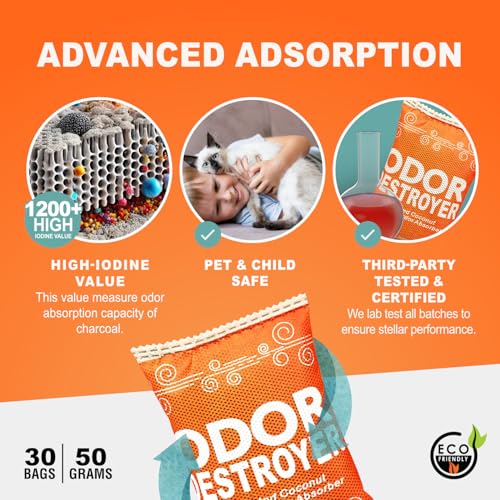 Sunlight® Shoe Deodorizer, Activated Charcoal Odor Absorber Bags, Chemical Free Odor Eaters for Shoes, Shoe Smell Remover Inserts, (50g, 2 Bags)