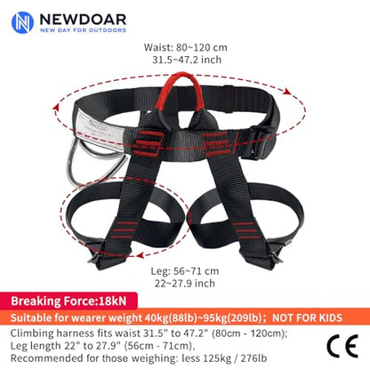 NewDoar Climbing Harness, Mountaineering Rock Climbing Harness, Half Body Harness for Rappelling Fire Rescuing Tree Climbing - color: Black