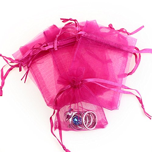 Boshen 100/200PCS Organza Gift Candy Sheer Bags Mesh Jewelry Pouches Drawstring Bulk for Wedding Party Favors Christmas (5" X 7"(200PCS), Hot Pink) - color: Hot Pink-5" X 7"(200PCS)