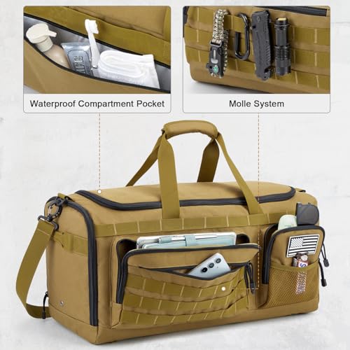 G4Free 3-in-1 Travel Duffle Bag for Men and Women, 50L Large Gym Sports Bags Tactical Military Duffle Backpack with Shoes Compartment and Wet Pocket (Khaki) - color: Khaki