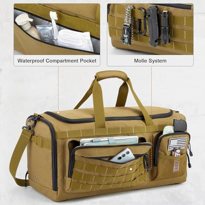 G4Free 3-in-1 Travel Duffle Bag for Men and Women, 50L Large Gym Sports Bags Tactical Military Duffle Backpack with Shoes Compartment and Wet Pocket (Khaki) - color: Khaki